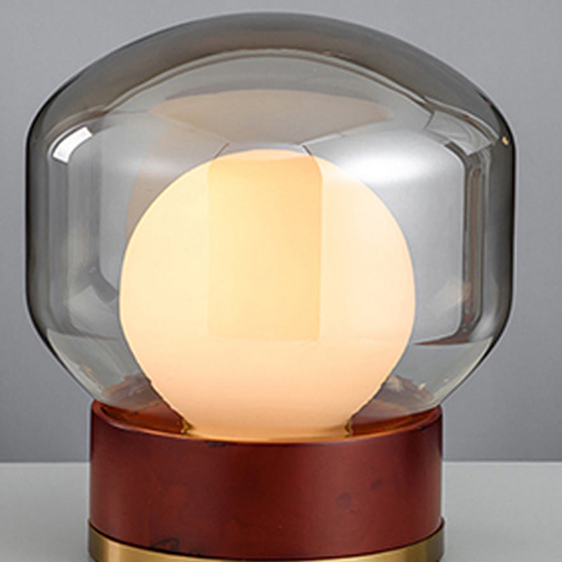 Modern Glass Table Light Modern Globe 1-Light Bedroom Nightstand Lamp with Wood Base