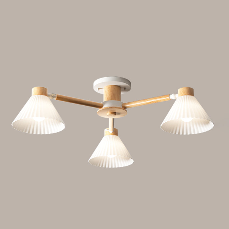 Modern Flush Light Fixtures Wood Round Flush Mount Lamp in Brown for Living Room