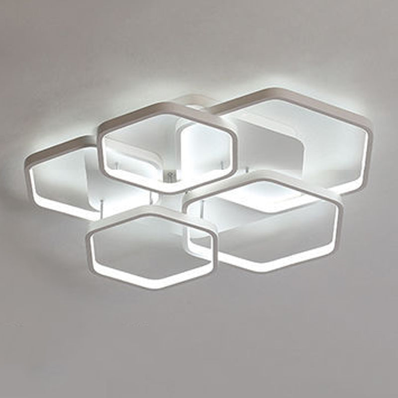 Modern Hexagon Flush Light Fixture Metal Flush Mount Ceiling Light in White