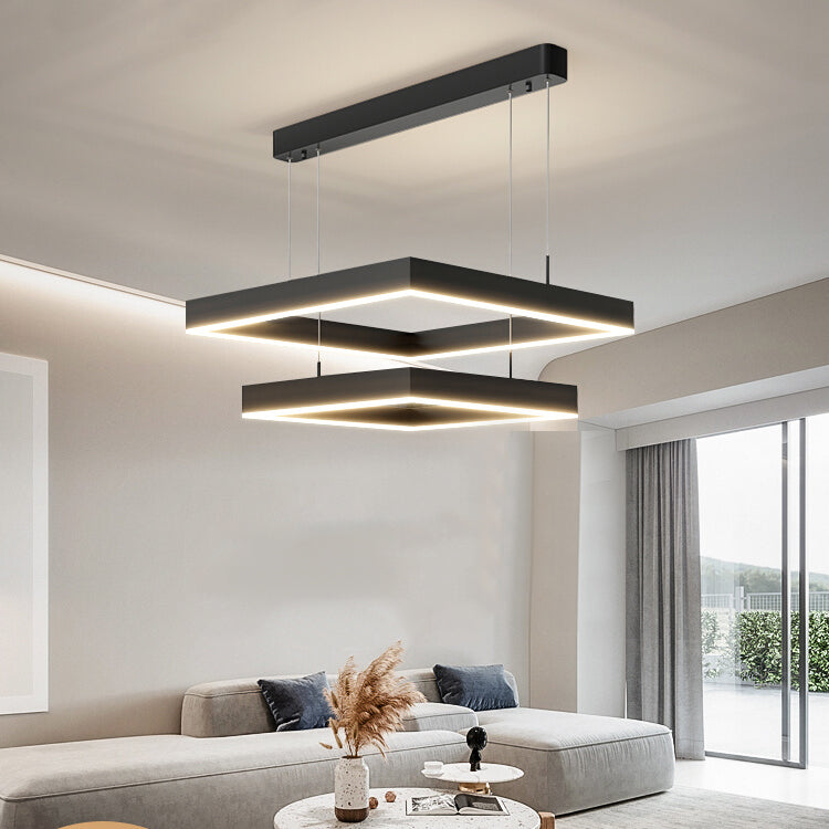 Luces colgantes colgantes de aluminio lámparas de colgación negras modernas de 2 niveles para sala de estar