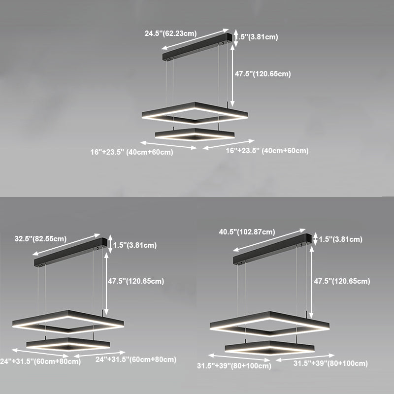 Luces colgantes colgantes de aluminio lámparas de colgación negras modernas de 2 niveles para sala de estar