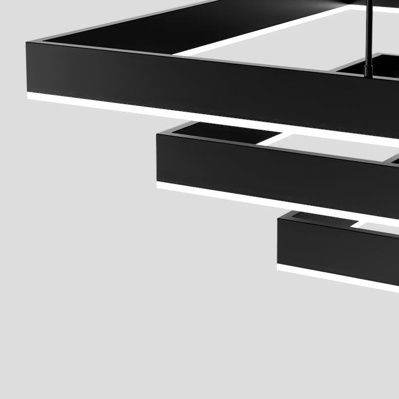 Luces colgantes colgantes de aluminio lámparas de colgación negras modernas de 2 niveles para sala de estar