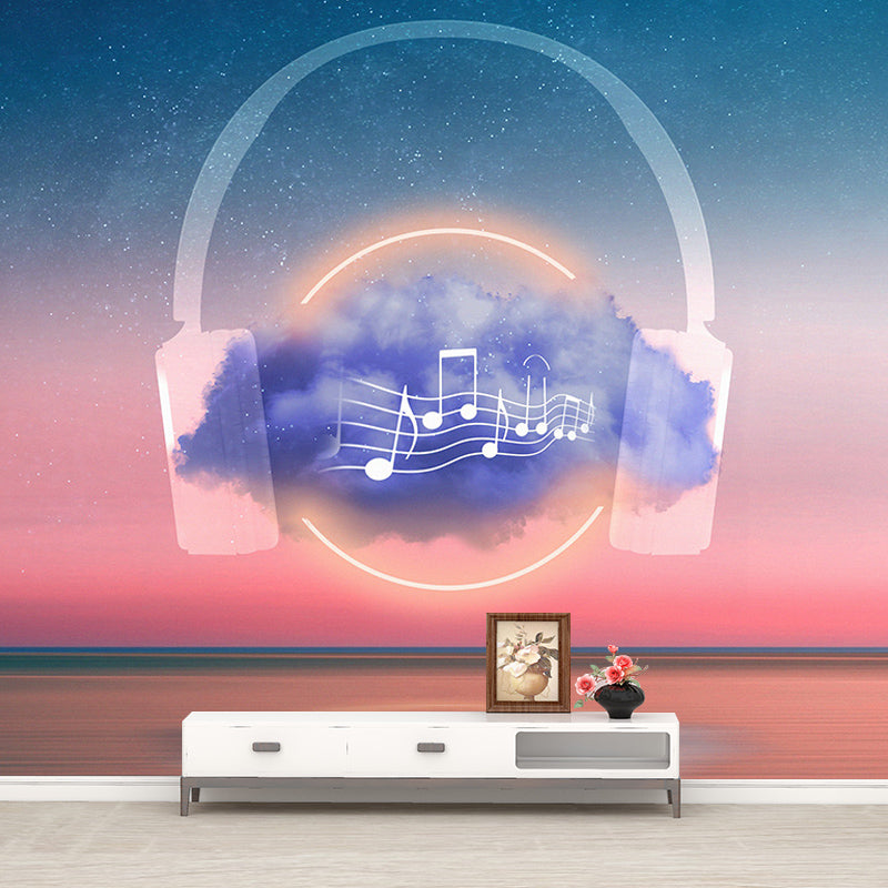Washable Stain Resistant Wall Mural Wallpaper Headphones Sitting Room Wall Mural