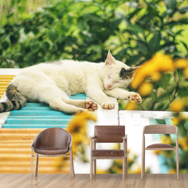 Washable Stain Resistant Wall Mural Wallpaper Pets Sitting Room Wall Mural