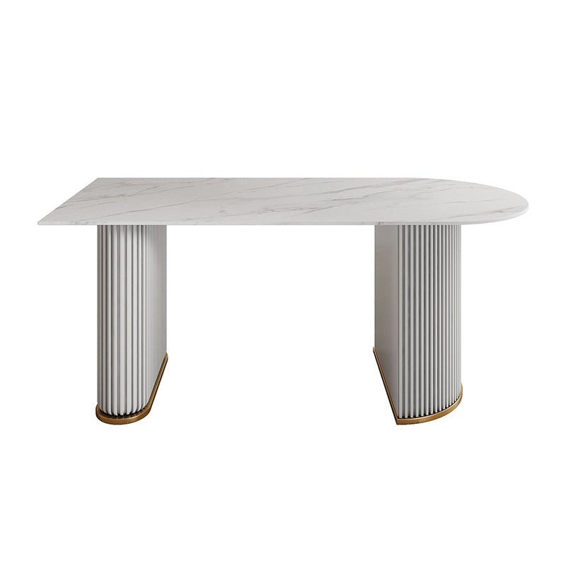Sintered Stone Dining Table Traditional Luxury Dining Table with Double Pedestal Base