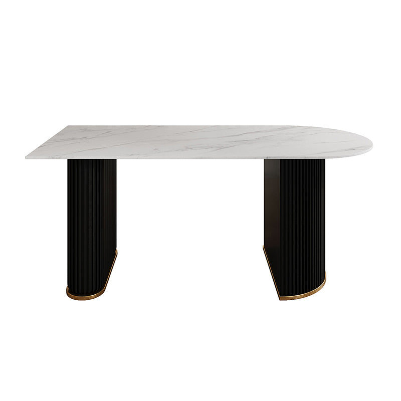 Sintered Stone Dining Table Traditional Luxury Dining Table with Double Pedestal Base