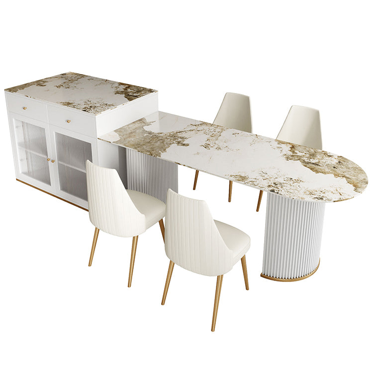 Sintered Stone Dining Table Traditional Luxury Dining Table with Double Pedestal Base