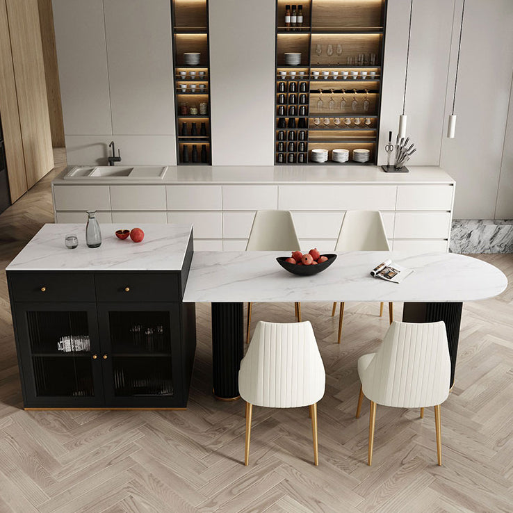 Sintered Stone Dining Table Traditional Luxury Dining Table with Double Pedestal Base