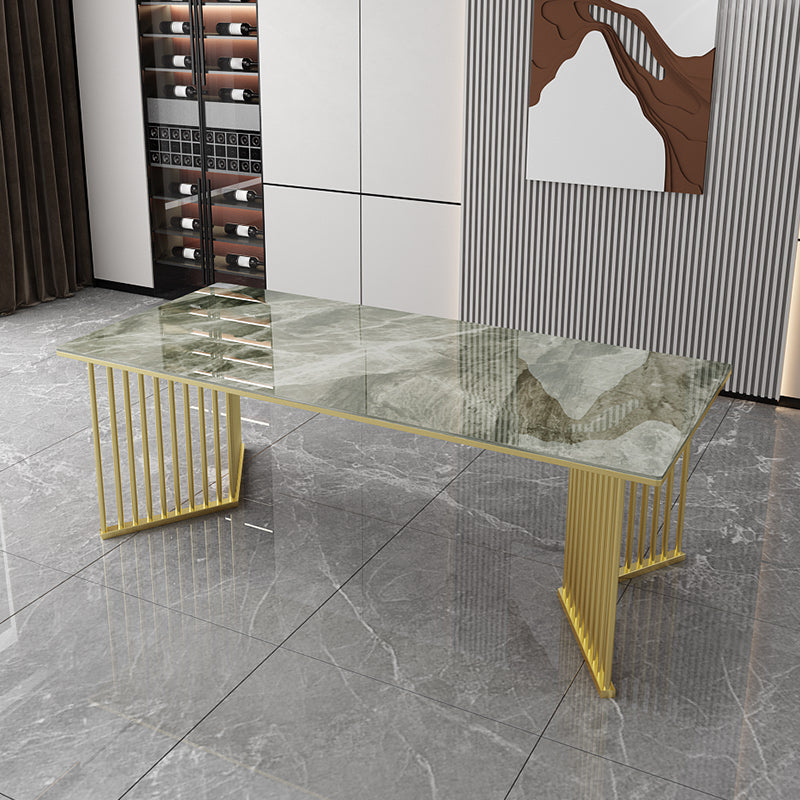 Mesa de comedor de piedra sinterizada Mesa de comedor rectangular de lujo tradicional con marco dorado