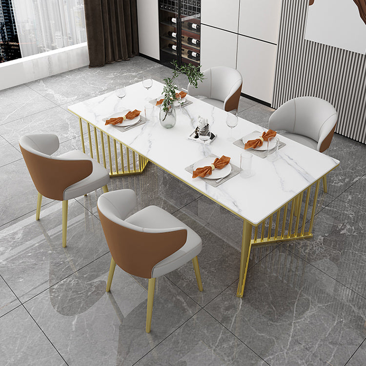 Mesa de comedor de piedra sinterizada Mesa de comedor rectangular de lujo tradicional con marco dorado