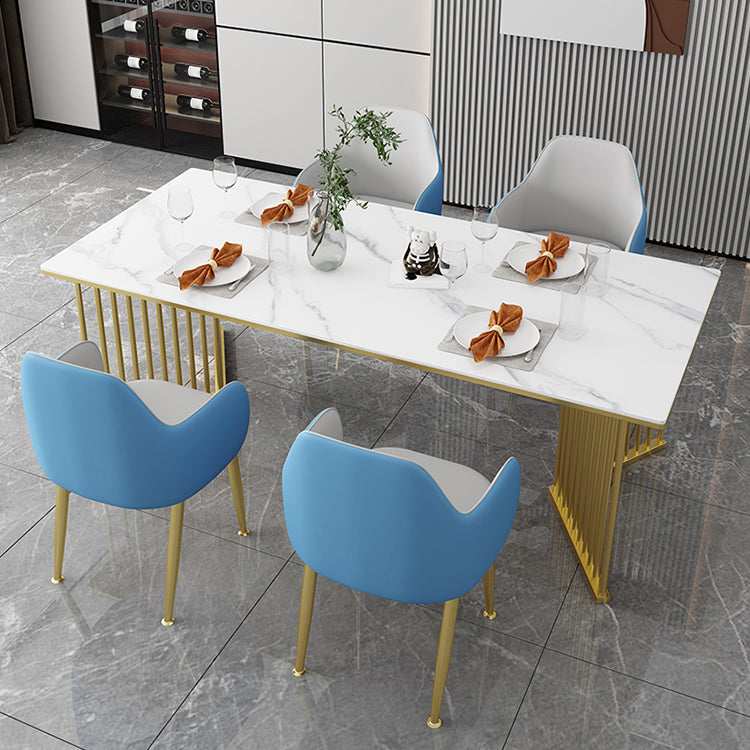 Mesa de comedor de piedra sinterizada Mesa de comedor rectangular de lujo tradicional con marco dorado