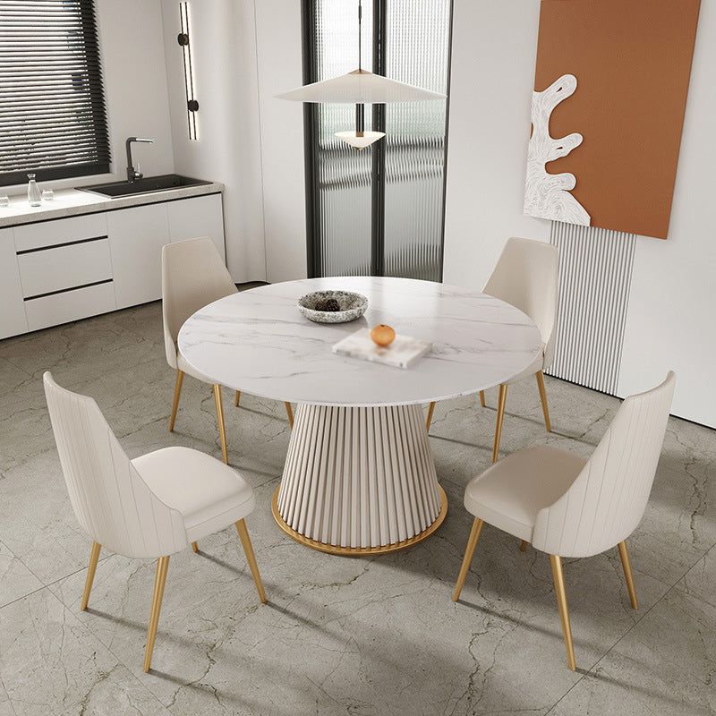 Traditional Luxury Dining Table Round Sintered Stone Pedestal Dining Table