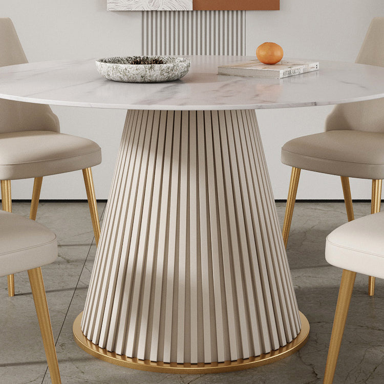 Traditional Luxury Dining Table Round Sintered Stone Pedestal Dining Table