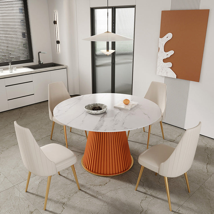Traditional Luxury Dining Table Round Sintered Stone Pedestal Dining Table