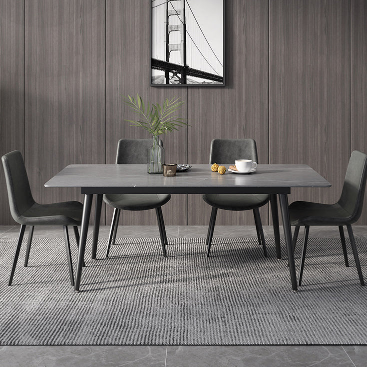 Industrial Style Dining Table Rectangle Sintered Stone 4 Legs Table with Black Frame