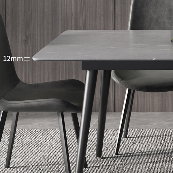 Industrial Style Dining Table Rectangle Sintered Stone 4 Legs Table with Black Frame