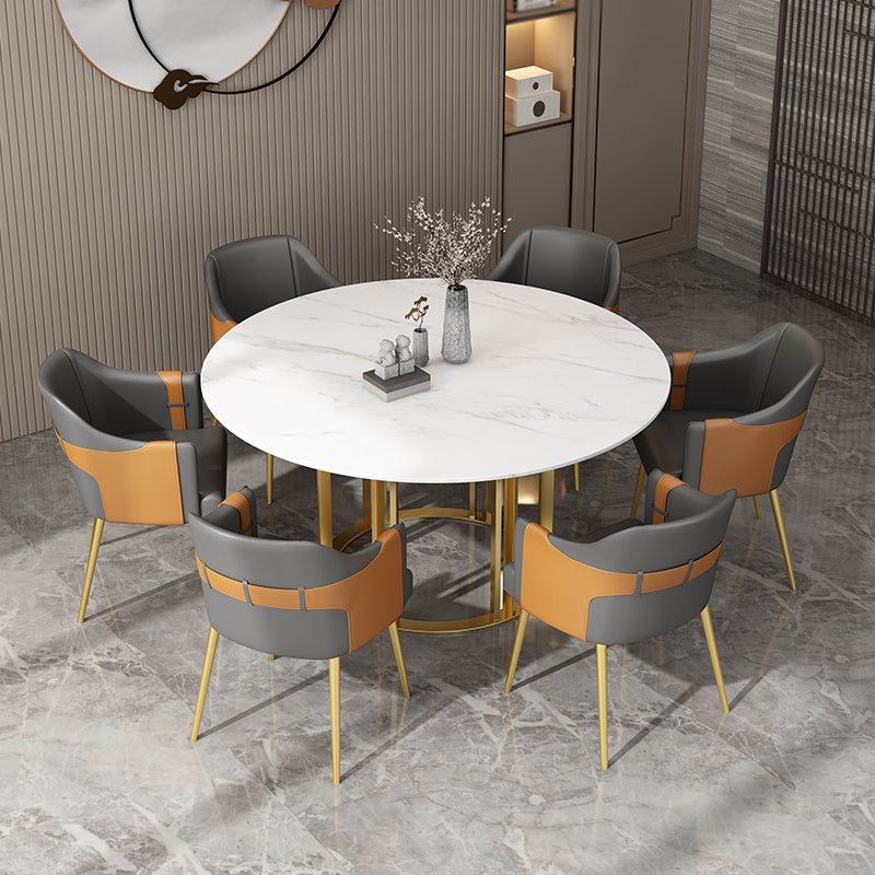 Round Sintered Stone Dining Table Traditional Luxury Dining Table with Gold Base