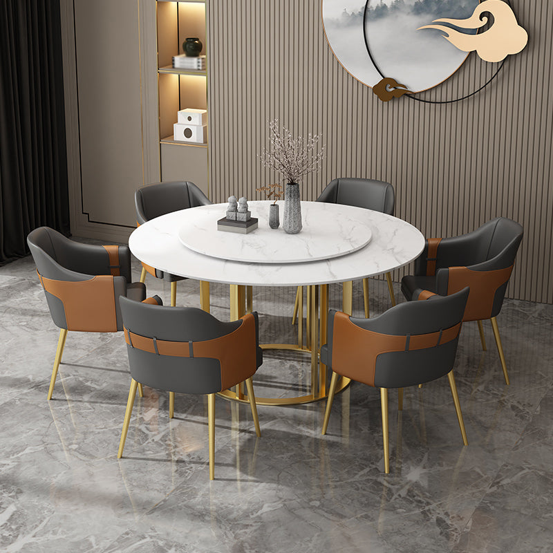 Round Sintered Stone Dining Table Traditional Luxury Dining Table with Gold Base