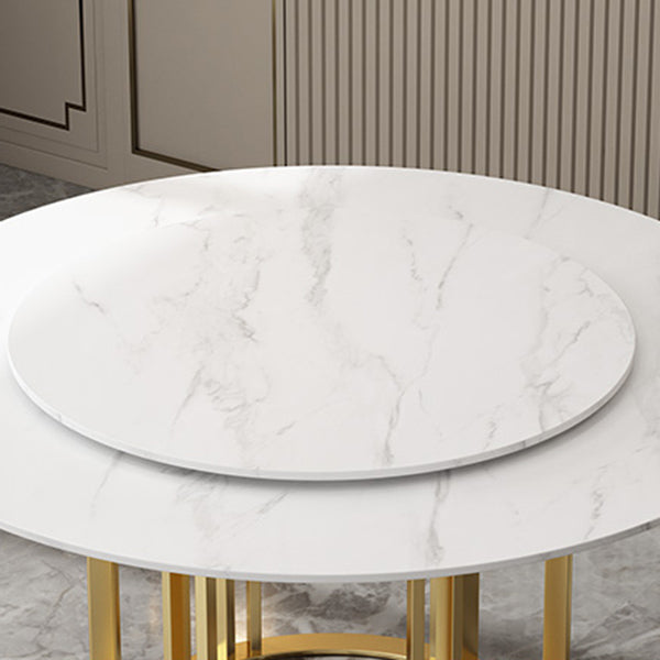 Round Sintered Stone Dining Table Traditional Luxury Dining Table with Gold Base