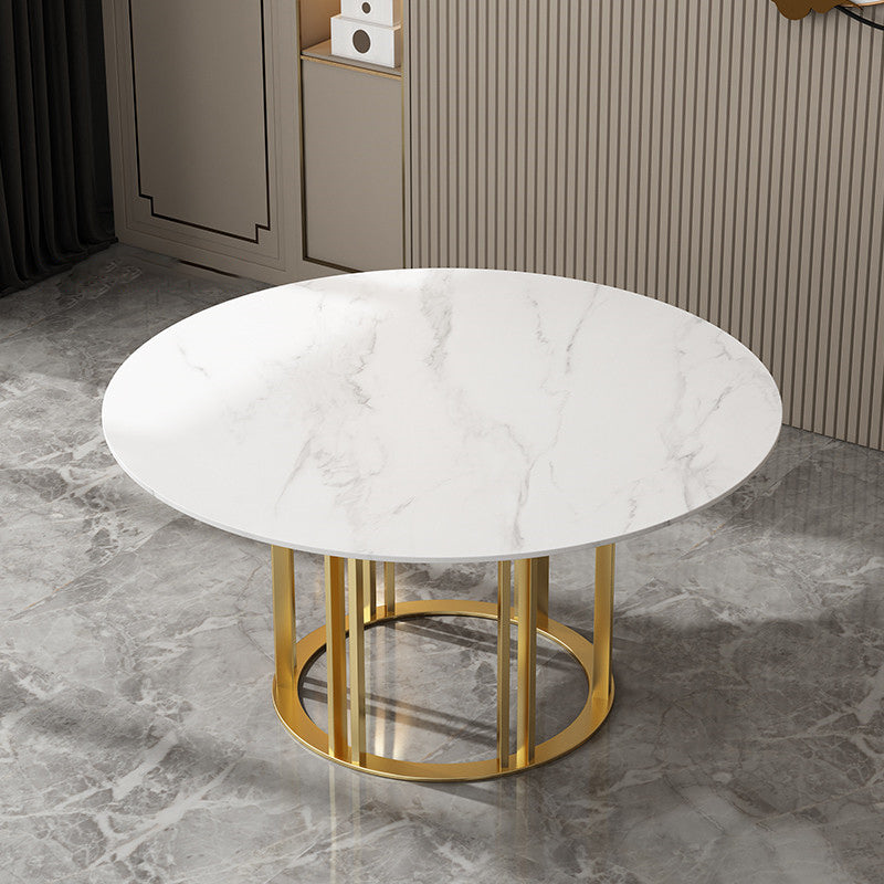 Round Sintered Stone Dining Table Traditional Luxury Dining Table with Gold Base