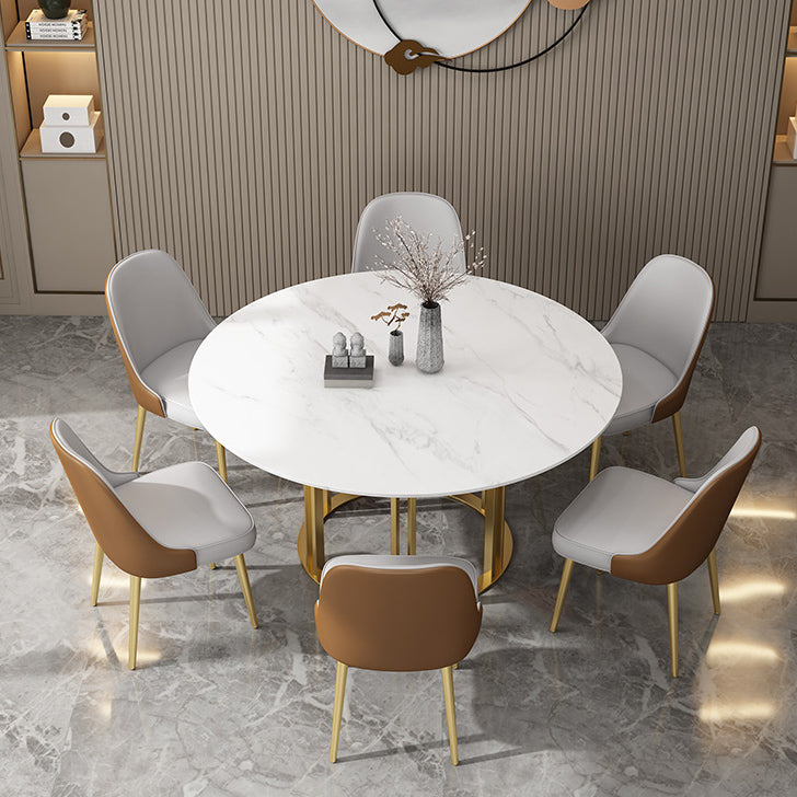 Round Sintered Stone Dining Table Traditional Luxury Dining Table with Gold Base
