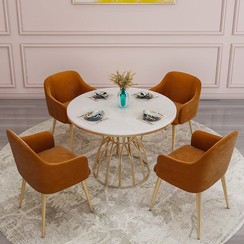 Metal Traditional Luxury Round Table Sintered Stone Top Table with Pedestal Base