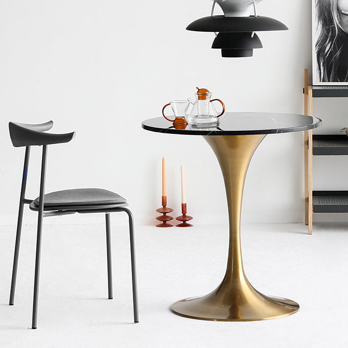 Metal Modern Round Dining Table Marble Top Indoor Table with Tulip Base