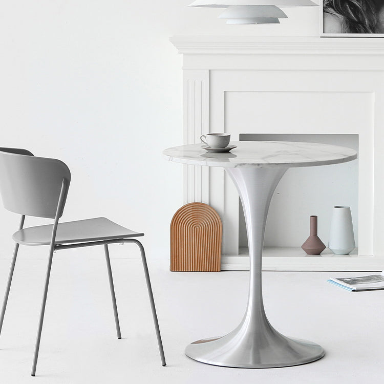 Metal Modern Round Dining Table Marble Top Indoor Table with Tulip Base