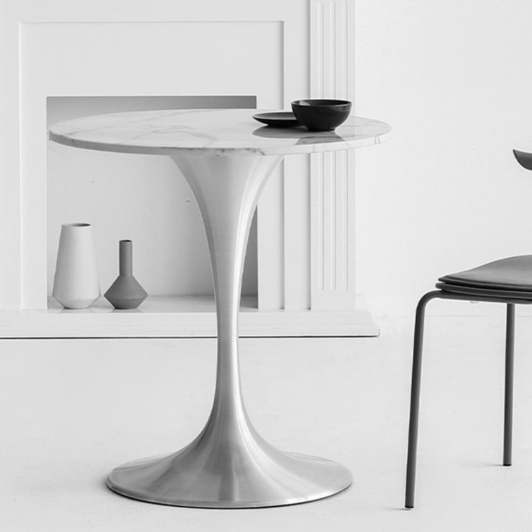 Metal Modern Round Dining Table Marble Top Indoor Table with Tulip Base