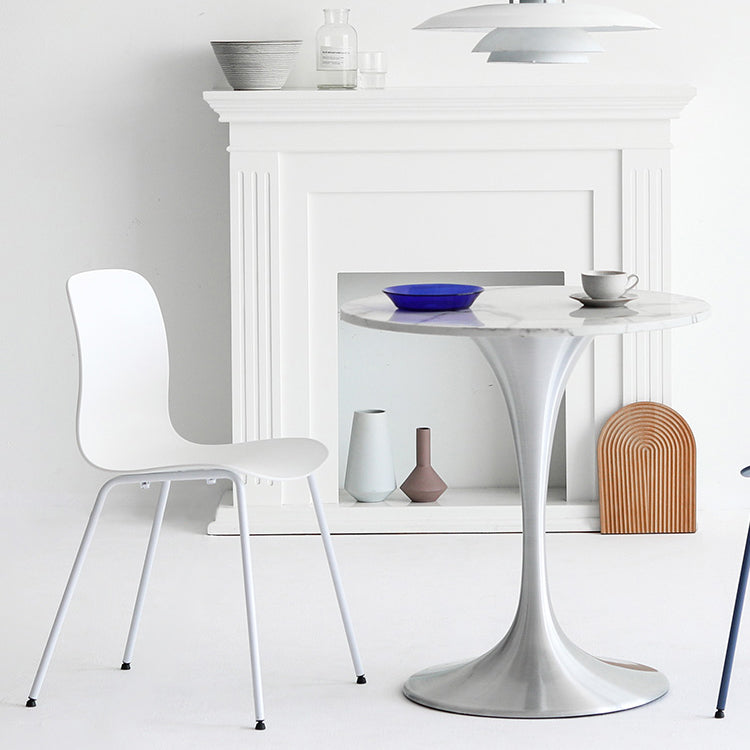 Metal Modern Round Dining Table Marble Top Indoor Table with Tulip Base