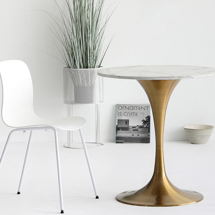 Metal Modern Round Dining Table Marble Top Indoor Table with Tulip Base