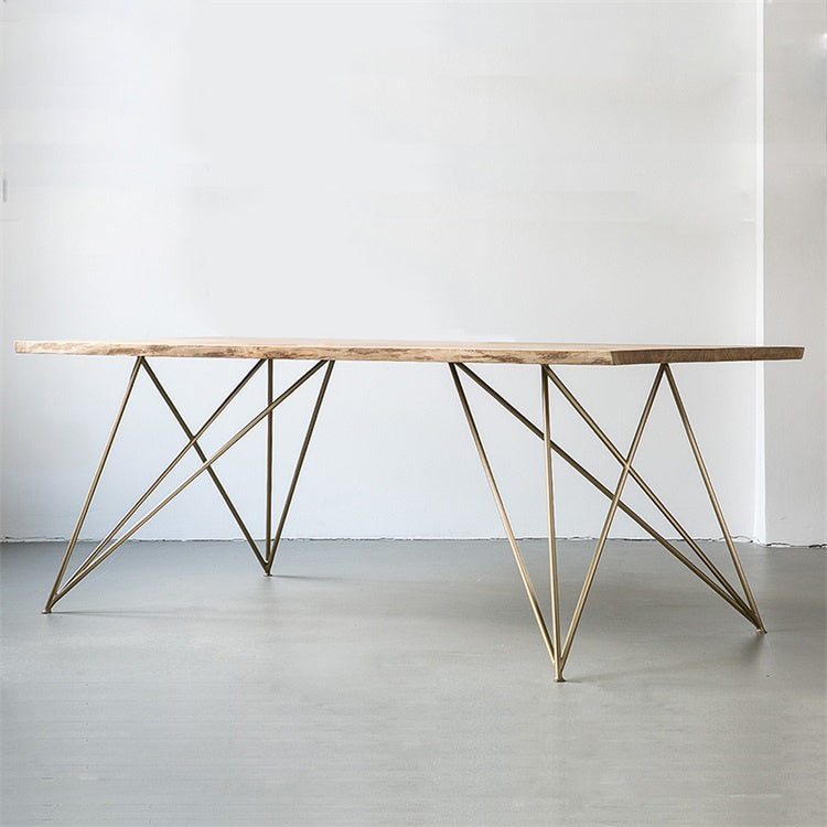 Rectangle Shape Glam Dining Table Solid Wood Fixed Table for Restaurant