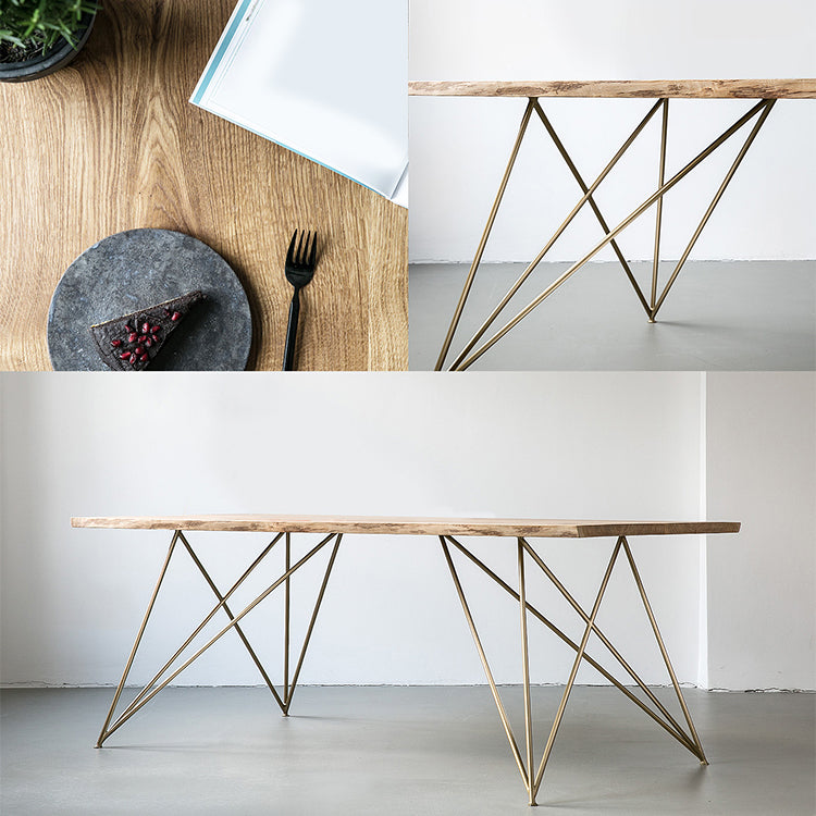 Rectangle Shape Glam Dining Table Solid Wood Fixed Table for Restaurant
