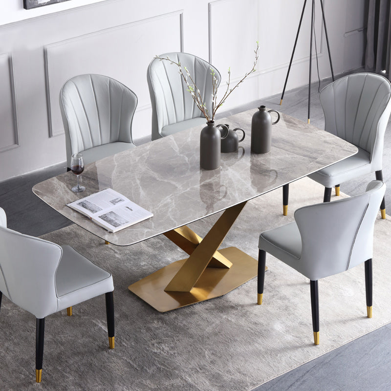 Sintered Stone Dining Table Luxury Style Pedestal Table for Dining Room