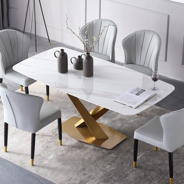 Sintered Stone Dining Table Luxury Style Pedestal Table for Dining Room