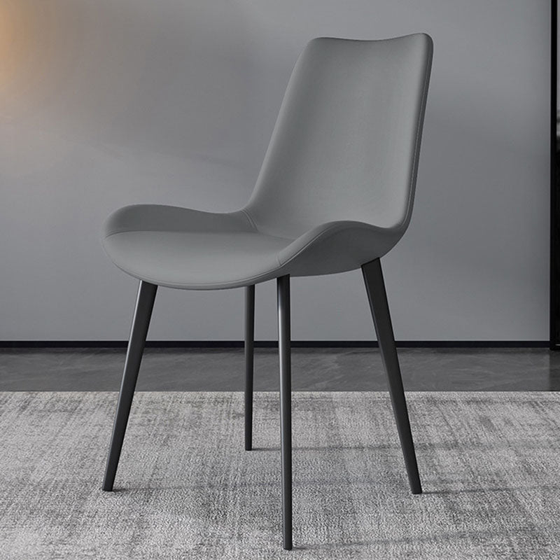 Modern Dining Side Chair Matte Finish Leather Curved Parsons Armless Chair
