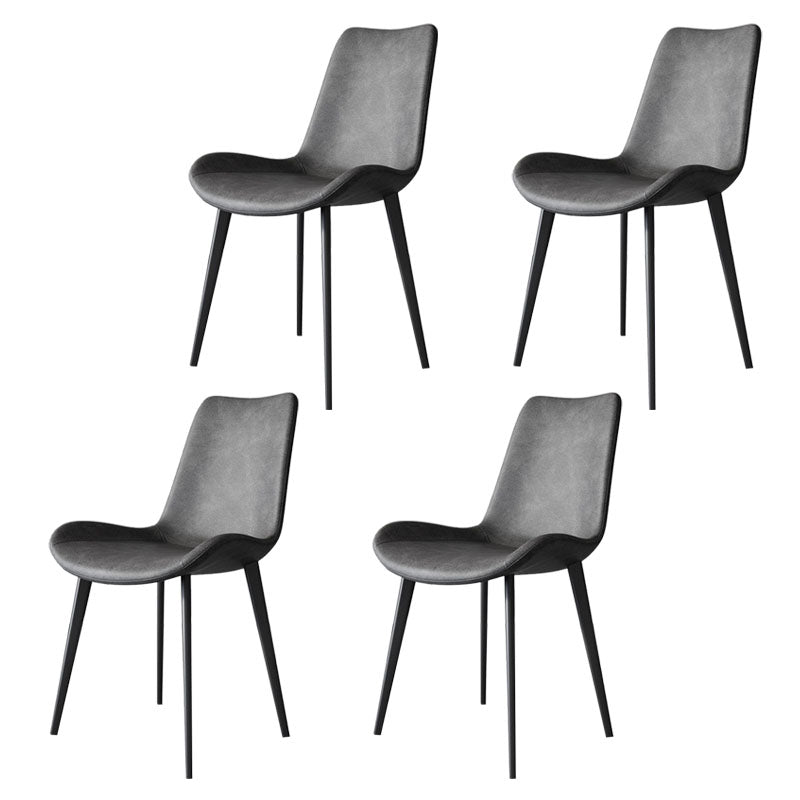 Silla auxiliar de comedor moderna, silla sin brazos Parsons curvada de cuero con acabado mate