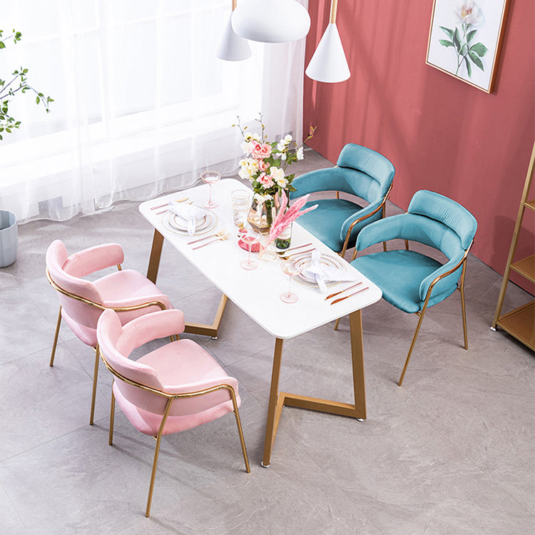 Sillas de comedor de terciopelo Glam, silla lateral de comedor con respaldo abierto para uso en restaurantes
