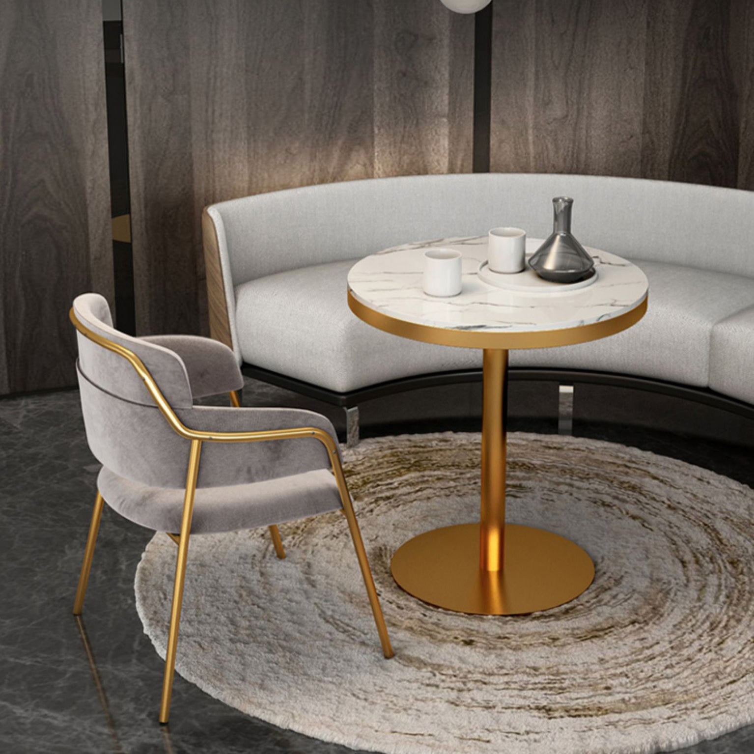 1/2/4/5 Pcs Metal Glam Dining Room Set with Round Table and Arm Chairs Dining Set