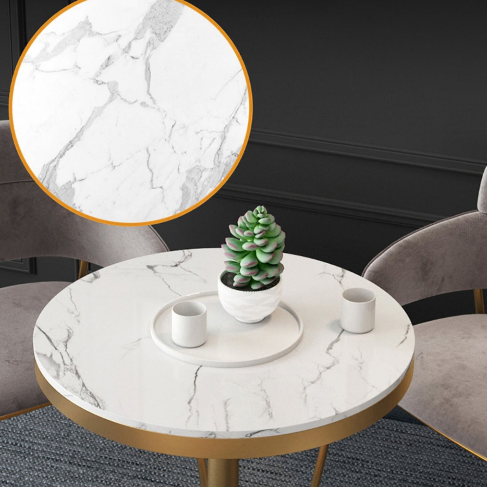 1/2/4/5 Pcs Metal Glam Dining Room Set with Round Table and Arm Chairs Dining Set