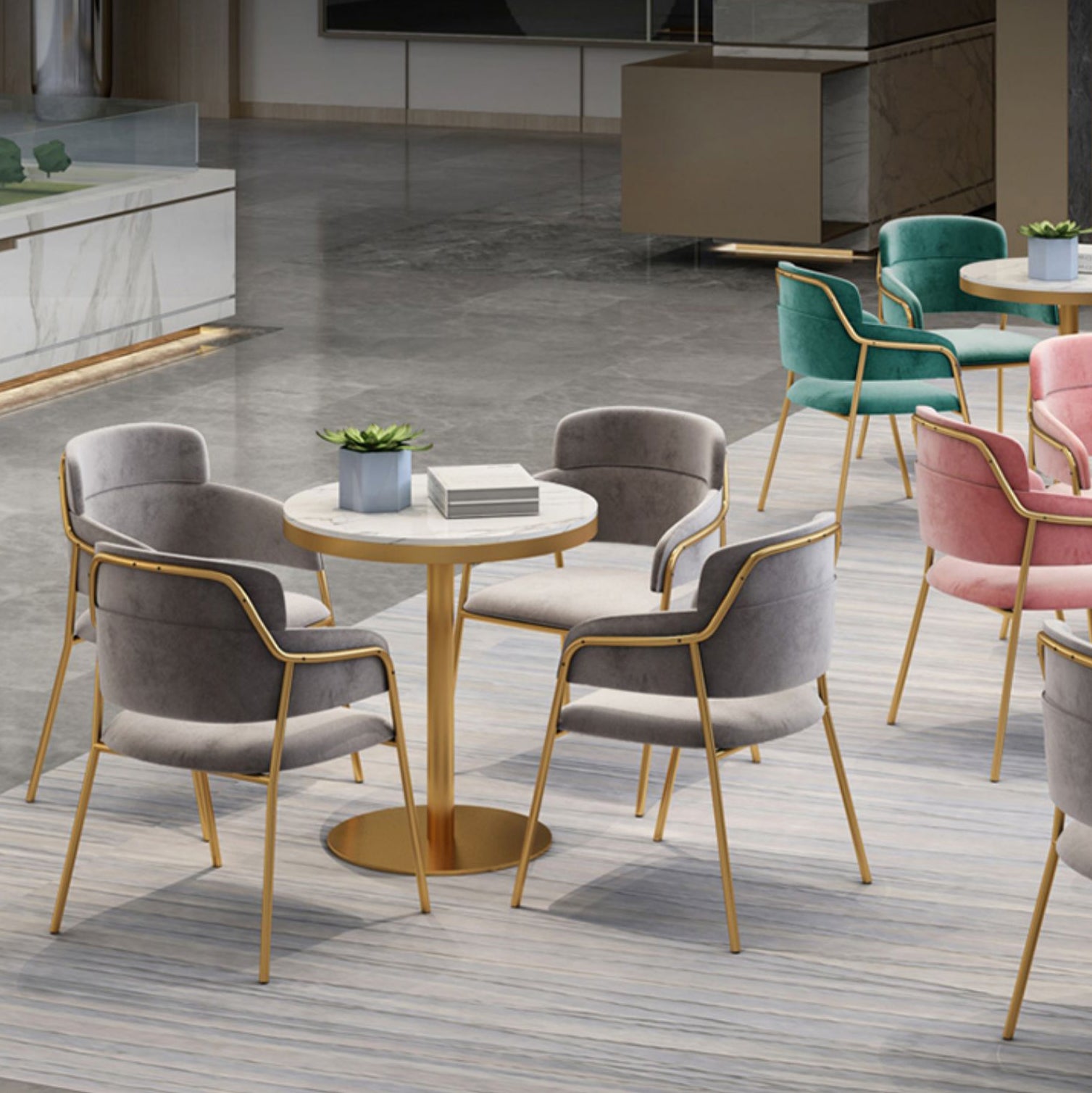 1/2/4/5 Pcs Metal Glam Dining Room Set with Round Table and Arm Chairs Dining Set