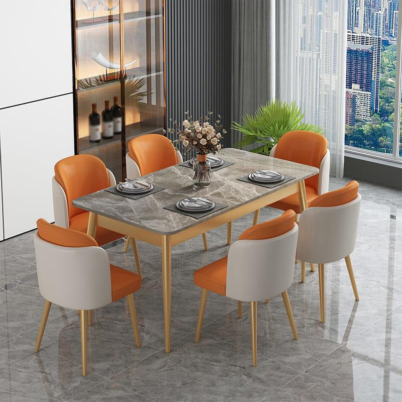 1/2/7 PCS Juego de comedor de glamour de metal con mesa de mesa rectangular