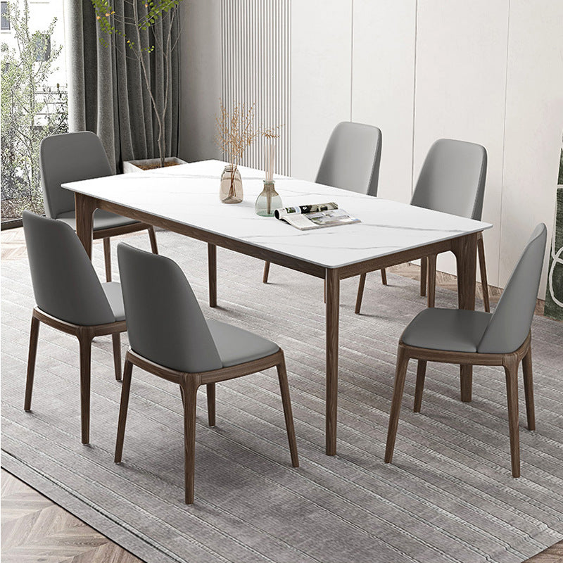 1/4/5/7 pcs en bois de noyer Ensemble de restauration moderne avec une table de table en pierre fritte