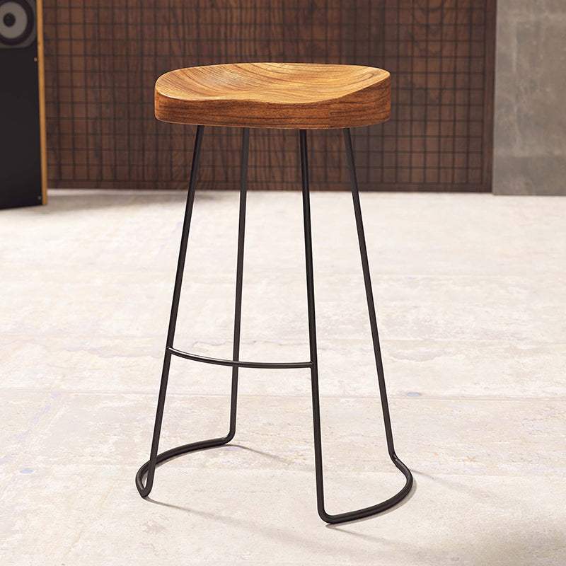 Modern Armless Backless Counter Stool Iron Cafe Bar Stool with Wooden Seat