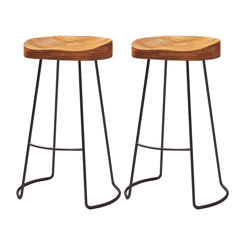Modern Armless Backless Counter Stool Iron Cafe Bar Stool with Wooden Seat