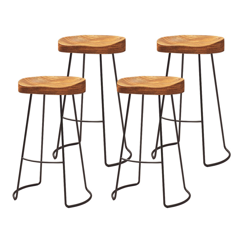 Modern Armless Backless Counter Stool Iron Cafe Bar Stool with Wooden Seat