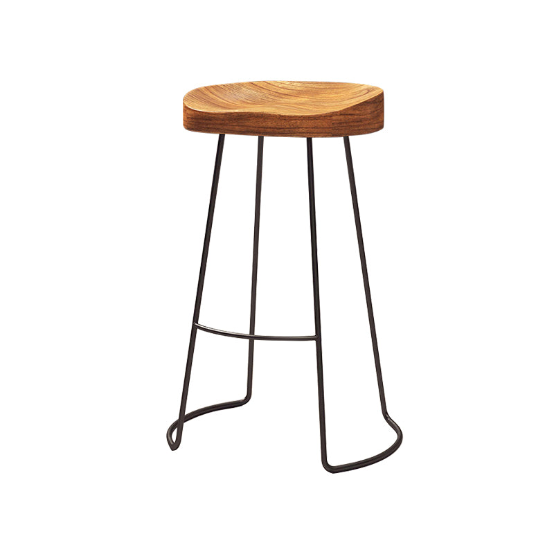 Modern Armless Backless Counter Stool Iron Cafe Bar Stool with Wooden Seat