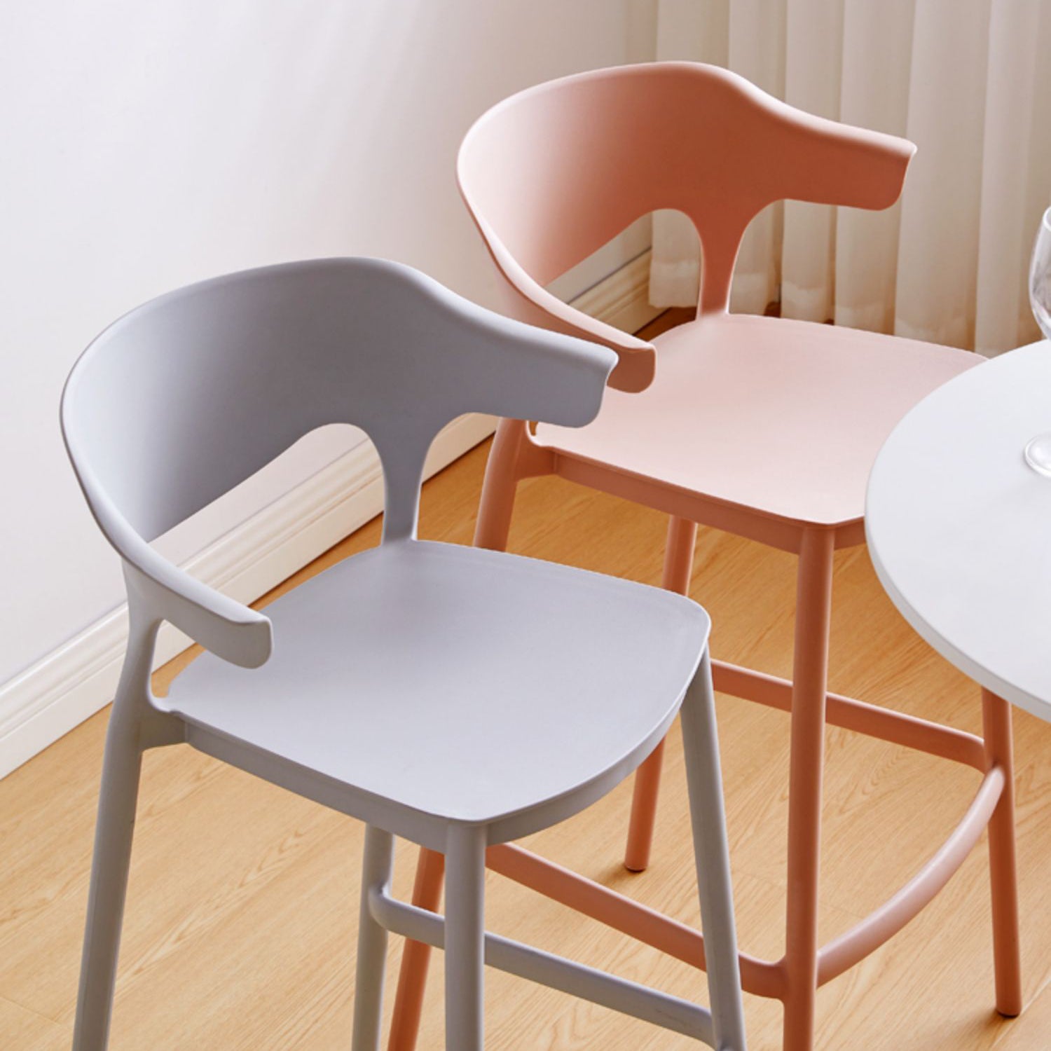 Scandinavia Style Bar-stool Plastic Legs Square Seat Barstool with Low Back for Kitchen