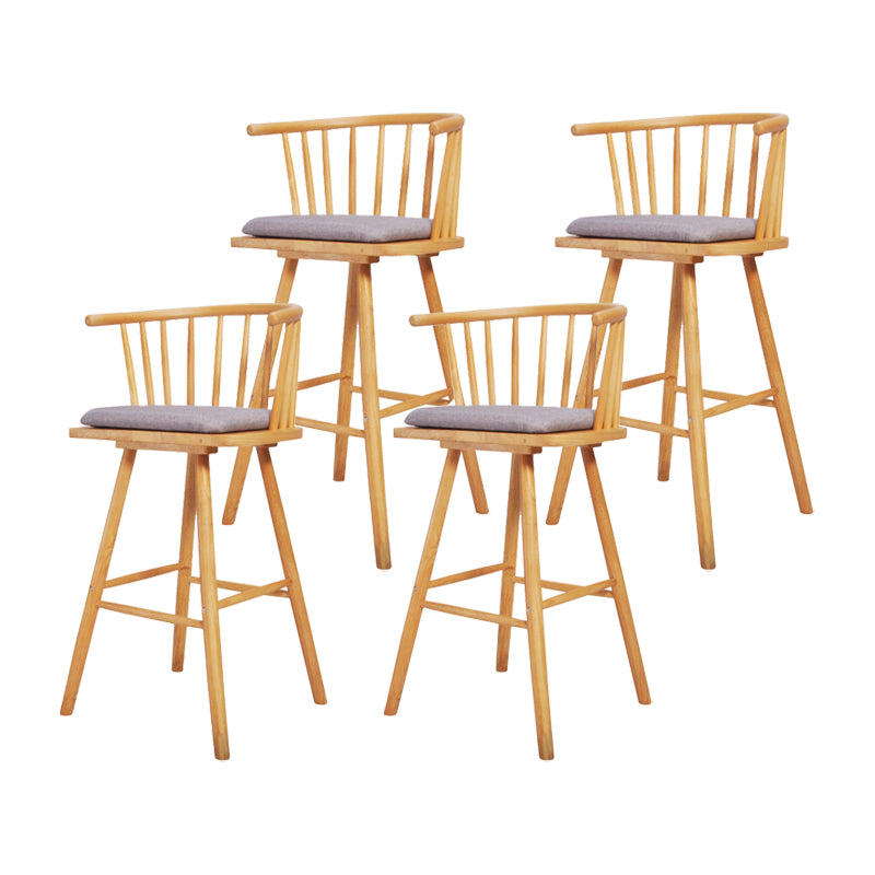 Contemporary Solid Wood Barstools Indoor Bar Stool with Low Back and Wooden Footrest