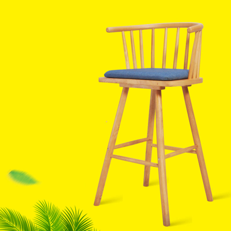 Contemporary Solid Wood Barstools Indoor Bar Stool with Low Back and Wooden Footrest